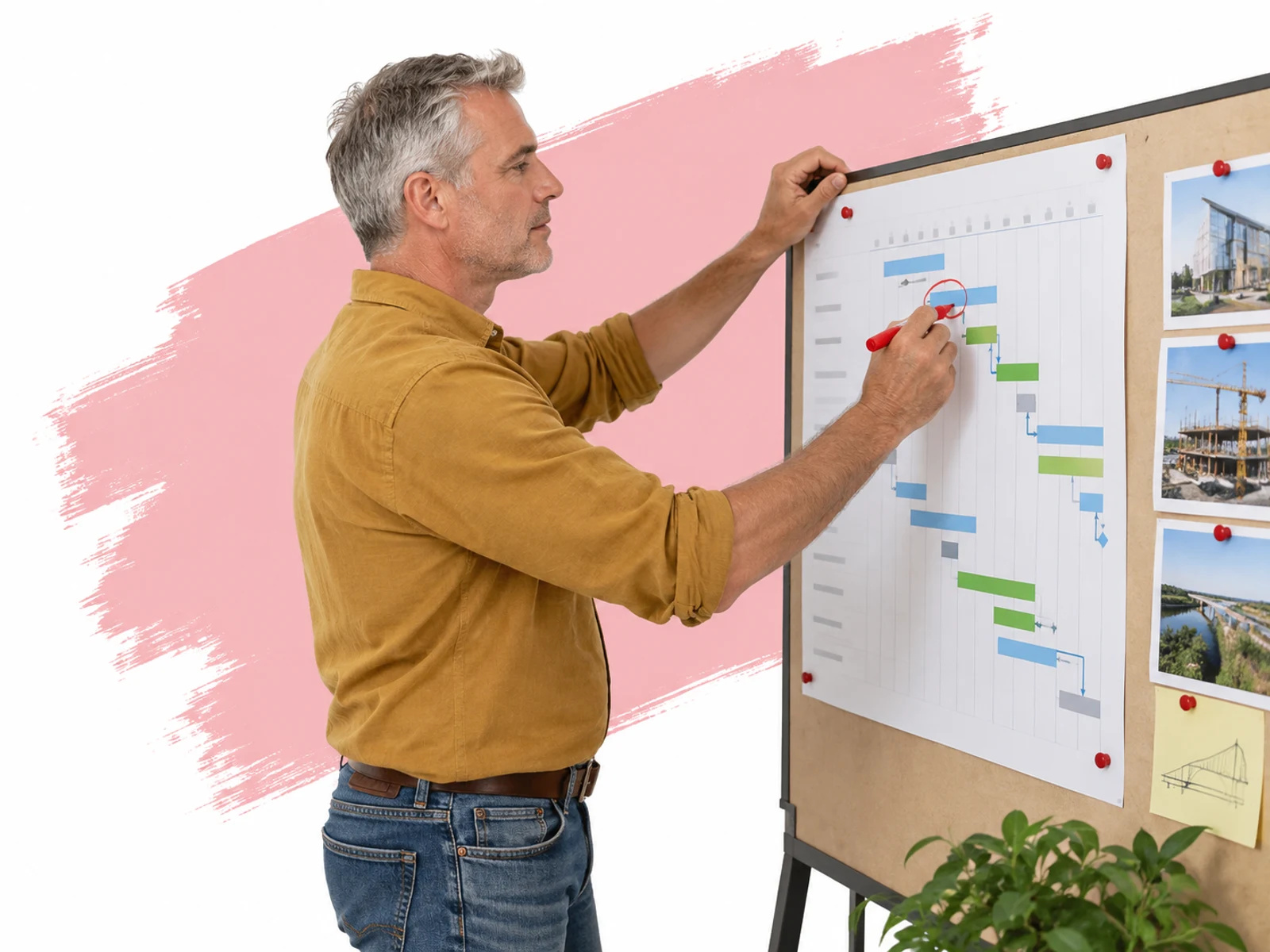 Ondernemer werkt een projectplanning bij.