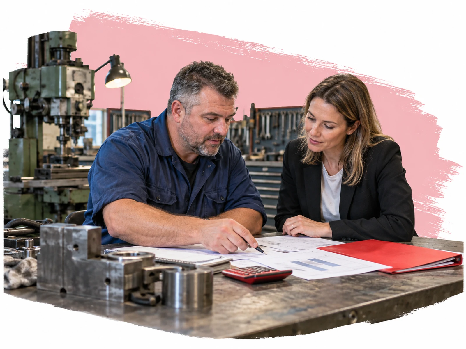 MKB-ondernemer bespreekt bedrijfsfinanciering in een werkplaats