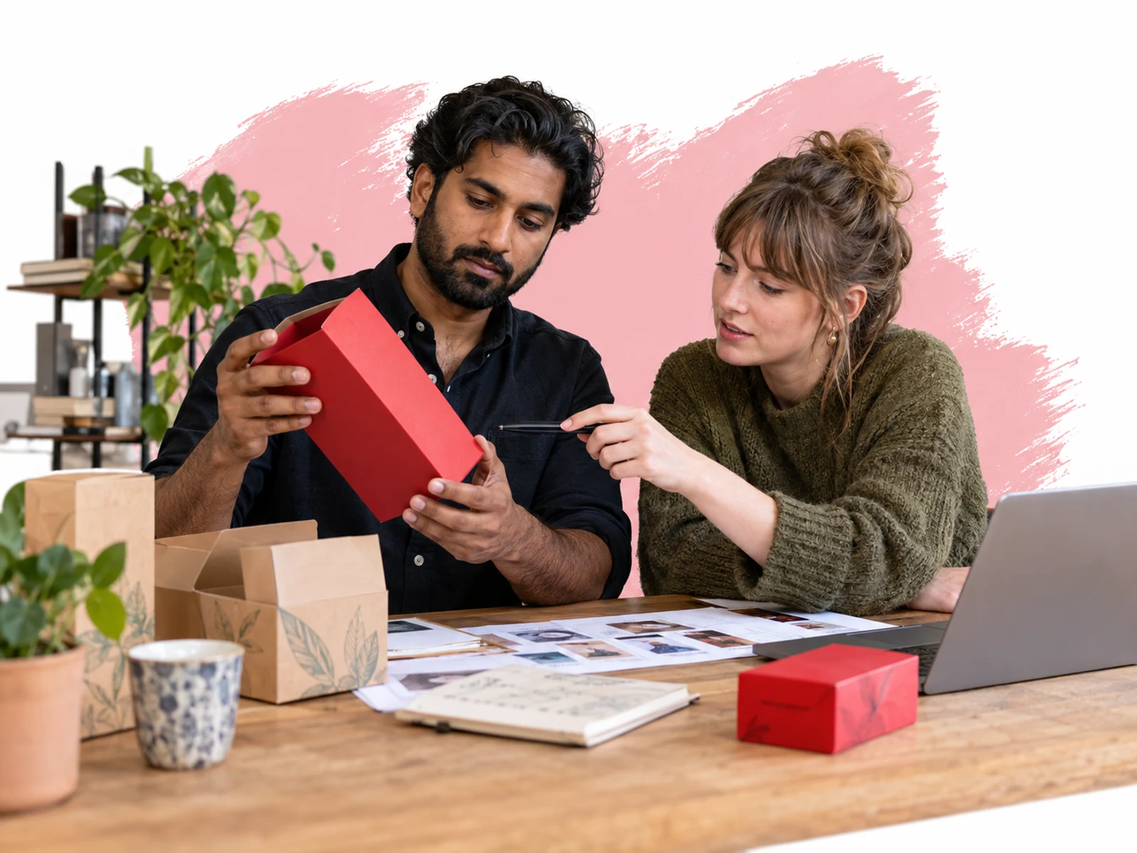 Ondernemers bekijken merk- en verpakkingsontwerpen