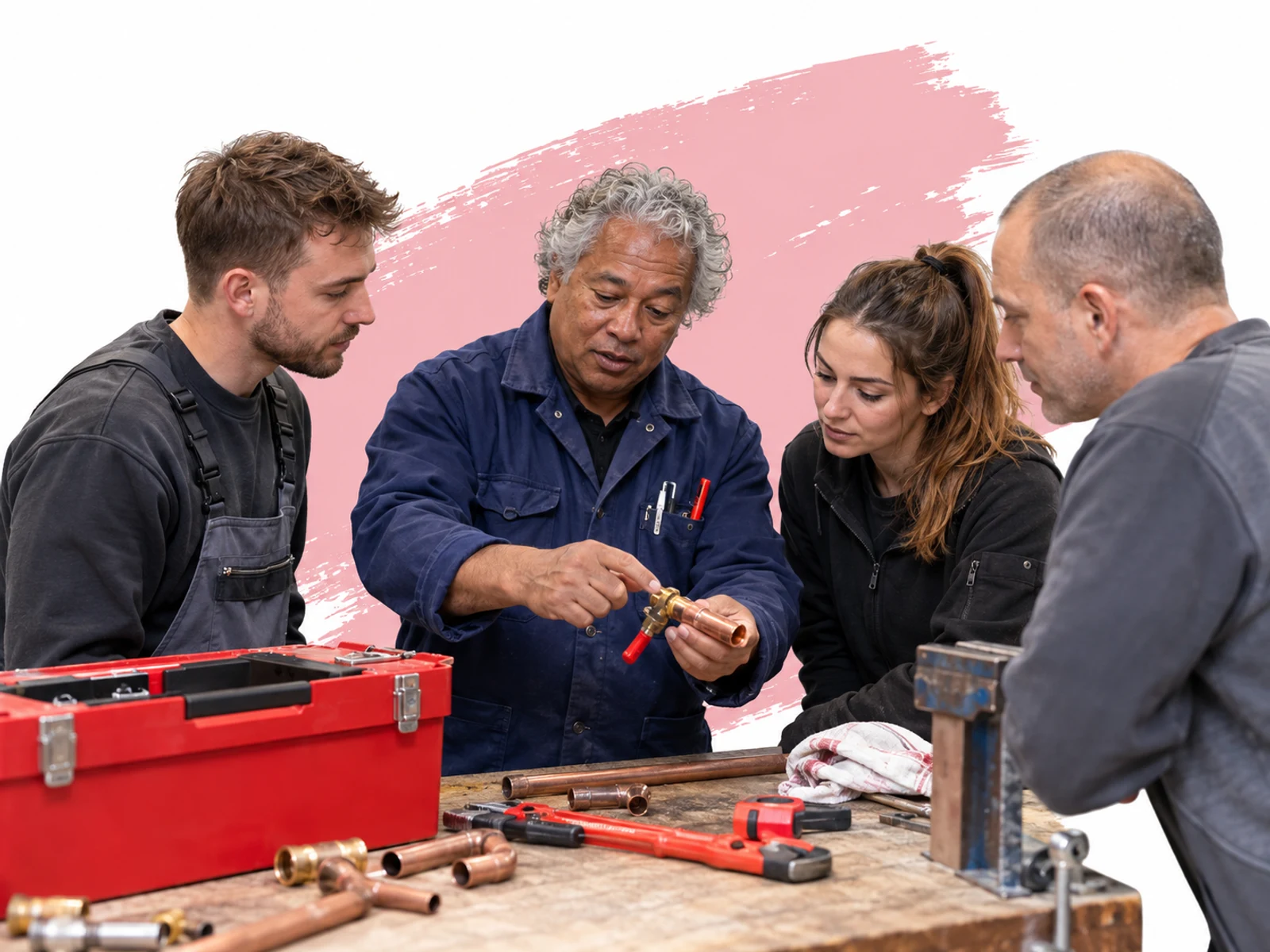 Trainer begeleidt medewerkers in een praktijkworkshop