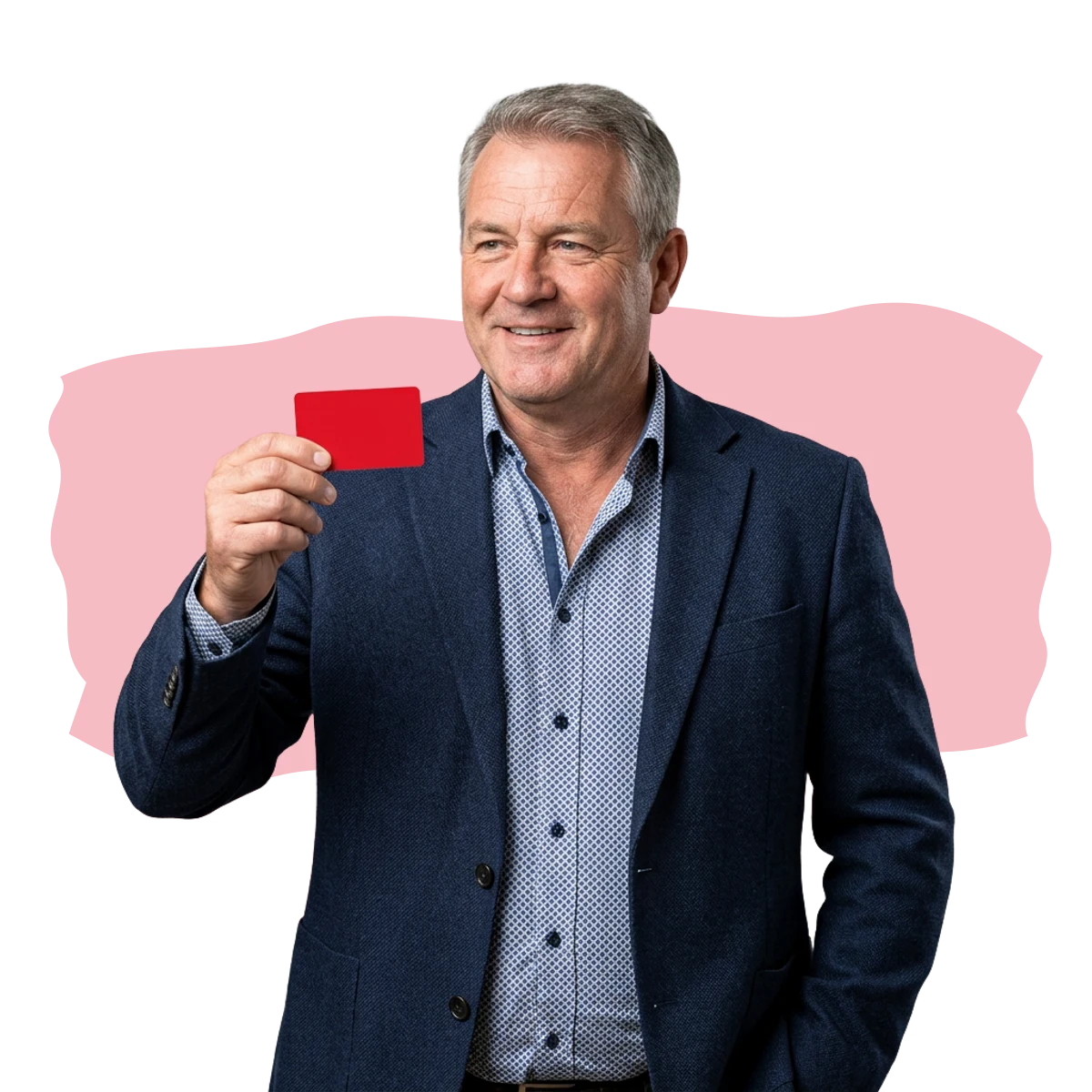 Ondernemer houdt een rood lidmaatschapspasje omhoog.