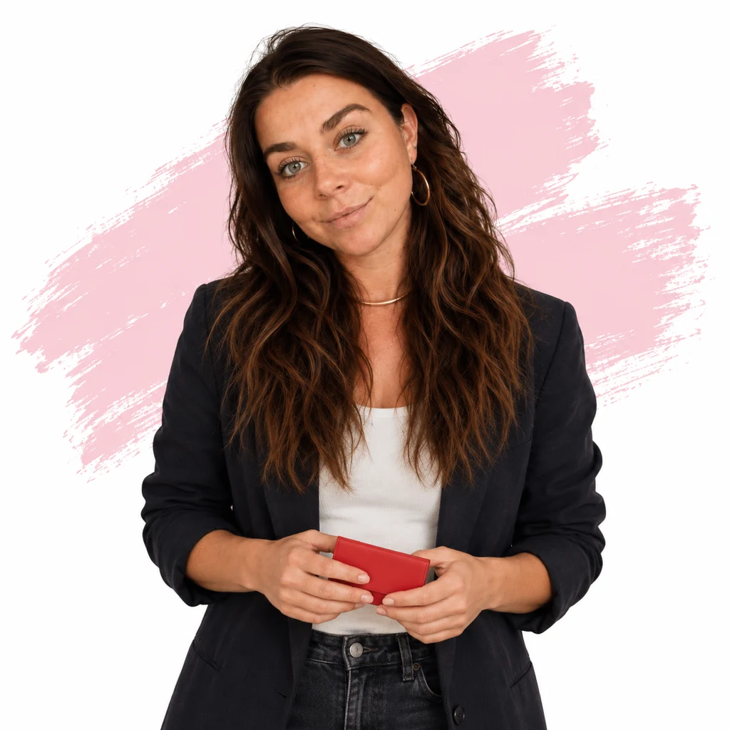 Cleo Hutting staat voor een roze penseelvlak.