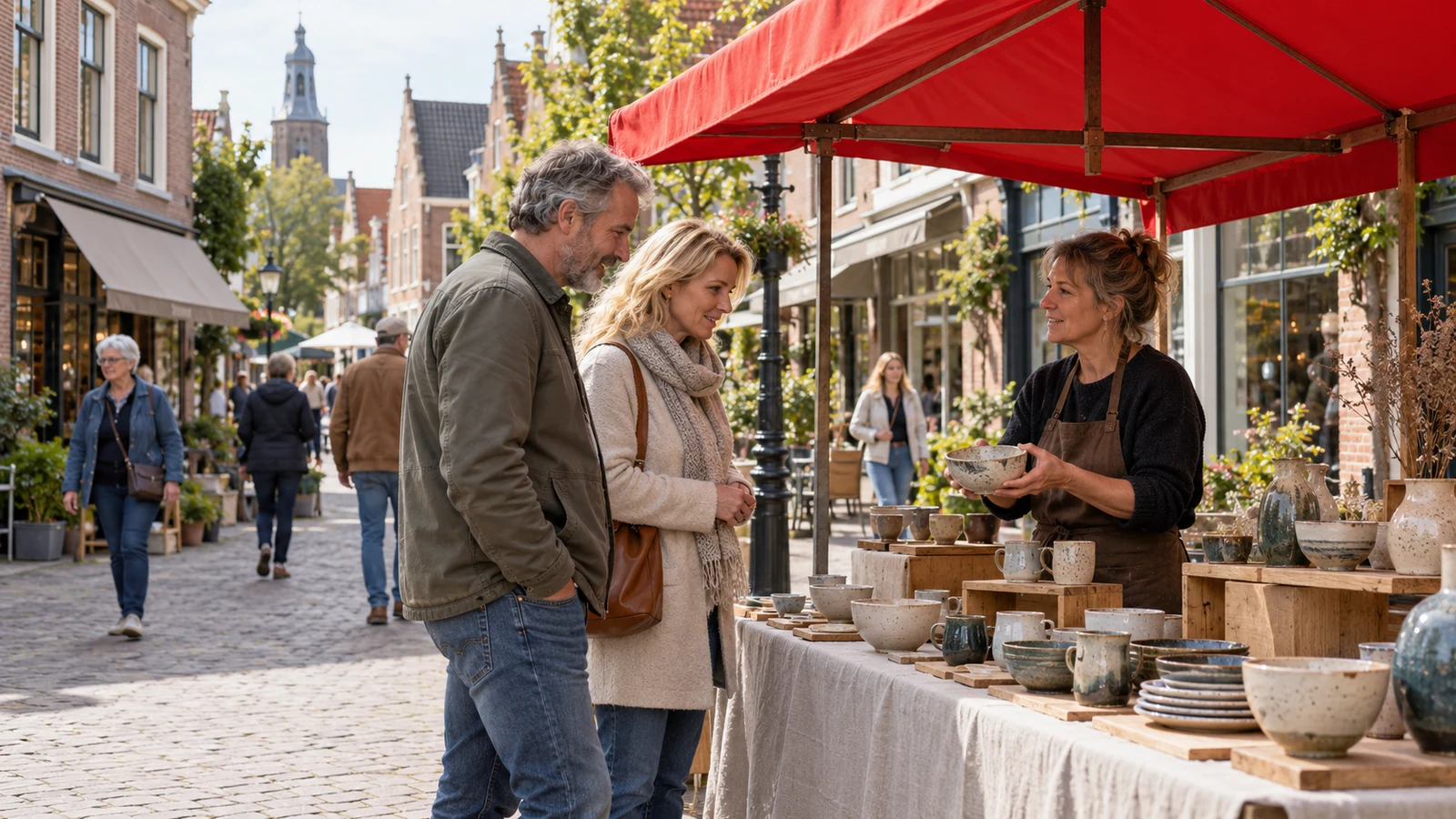 Lokale ondernemers trekken bezoekers naar een winkelstraat.