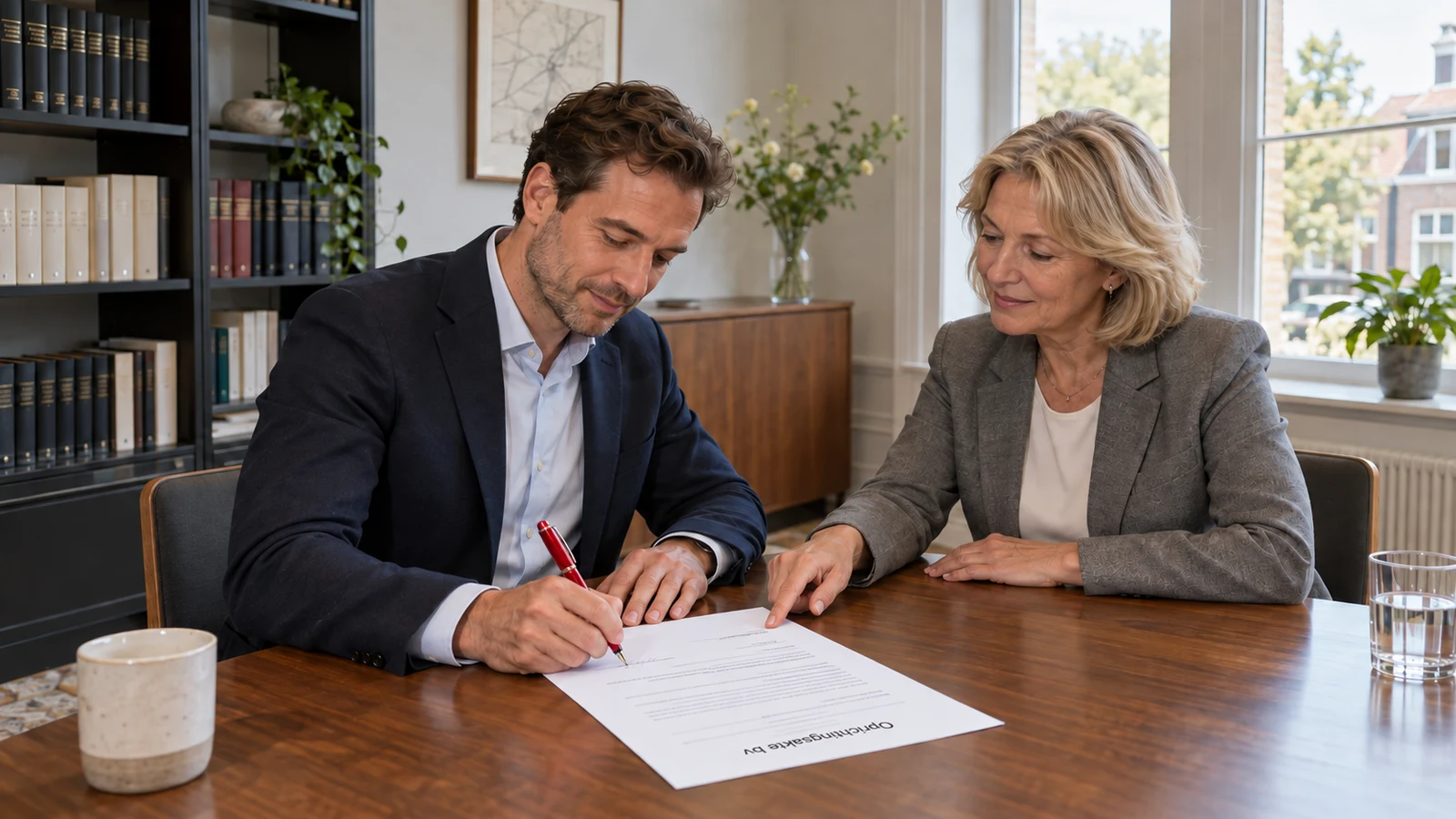 De overgang naar een bv krijgt juridisch vorm bij de notaris. De rode pen wordt gebruikt voor de oprichtingsakte.