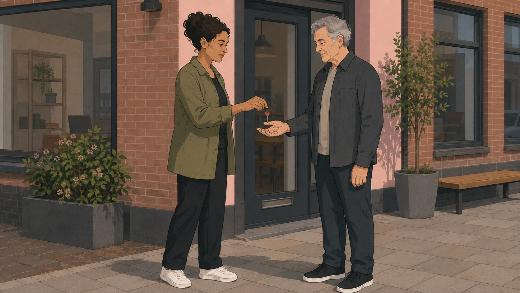Illustratieve sleuteloverdracht bij een bedrijfspand